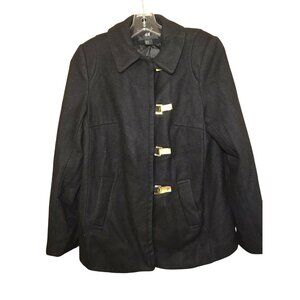 H&M Women's Size Medium Coat Toggle Closure Wool Blend Black Preowned